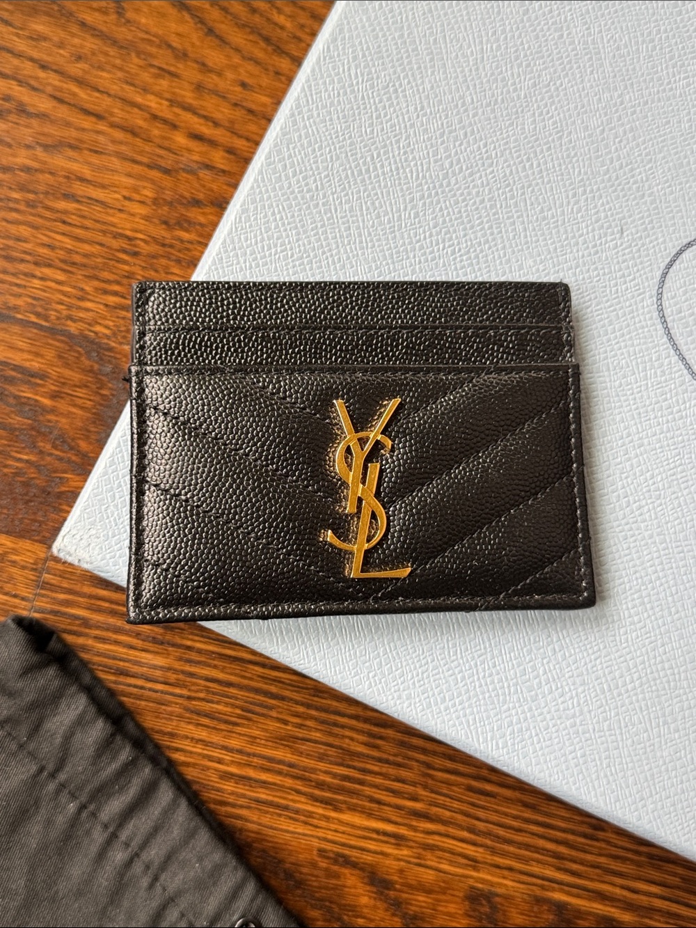 Saint Laurent Black Quilted Leather Card Case with Gold YSL Emblem